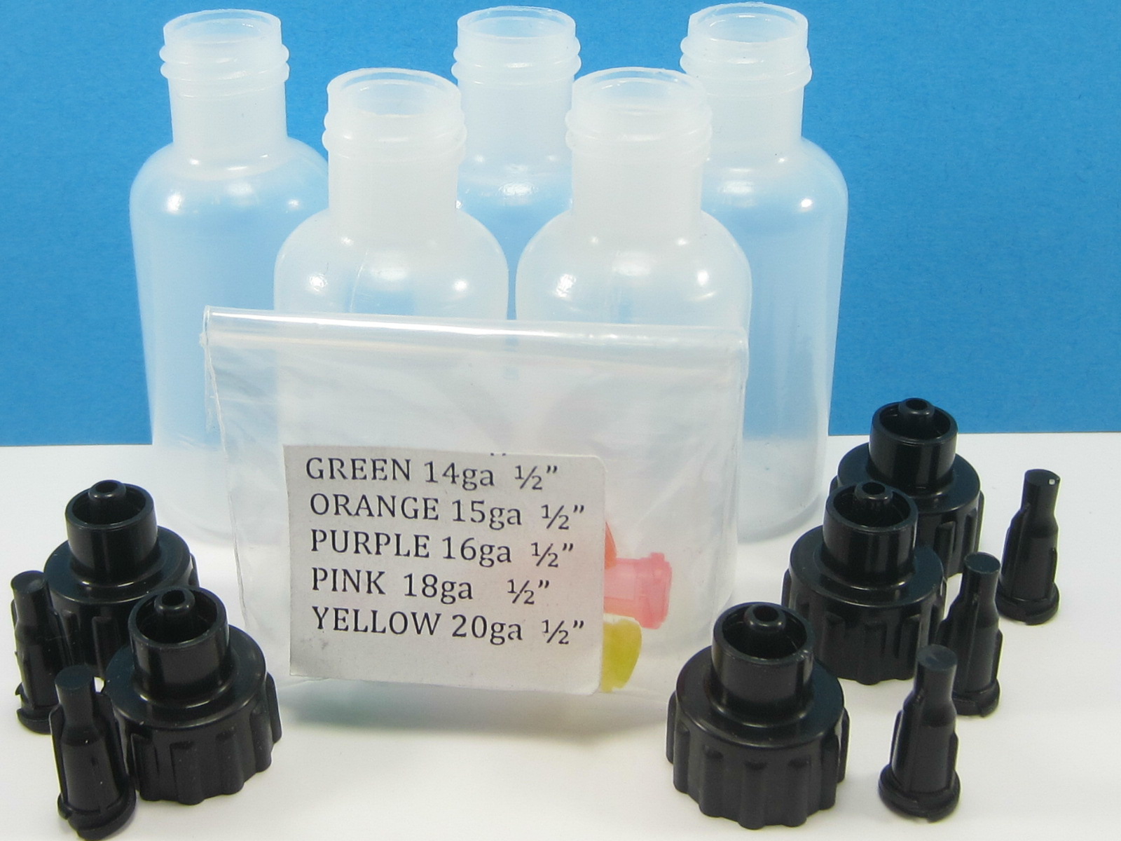 5 pcs. 1/2oz GLUE DISPENSING SQUEEZE BOTTLES/ 5-1/2" NEEDLES